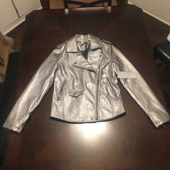Bagatelle Jackets & Blazers - Bagatelle silver metallic faux leather moto jacket